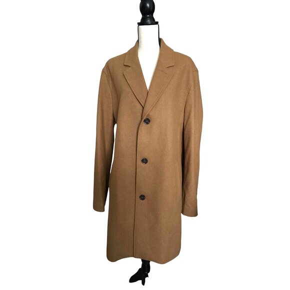 Cole Haan Vintage Camel Wool Blend Overcoat Notched Lapel Button Closure Size XL - Picture 2 of 6